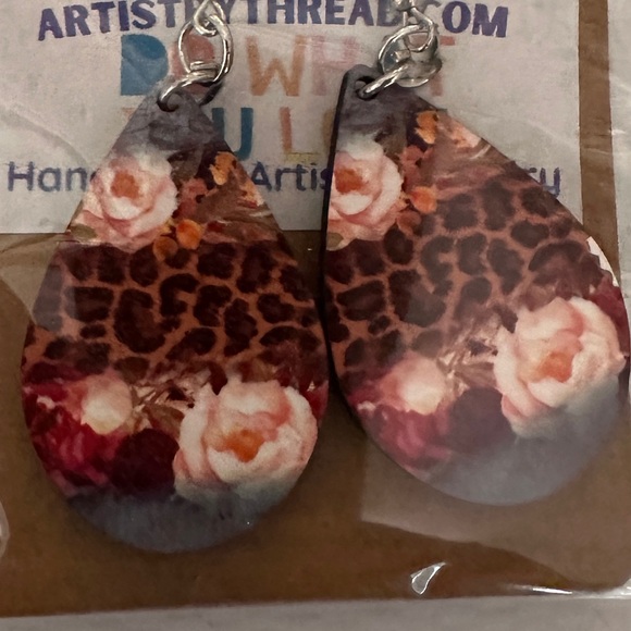 Handmade Teardrop floral animal print earrings - Picture 1 of 2